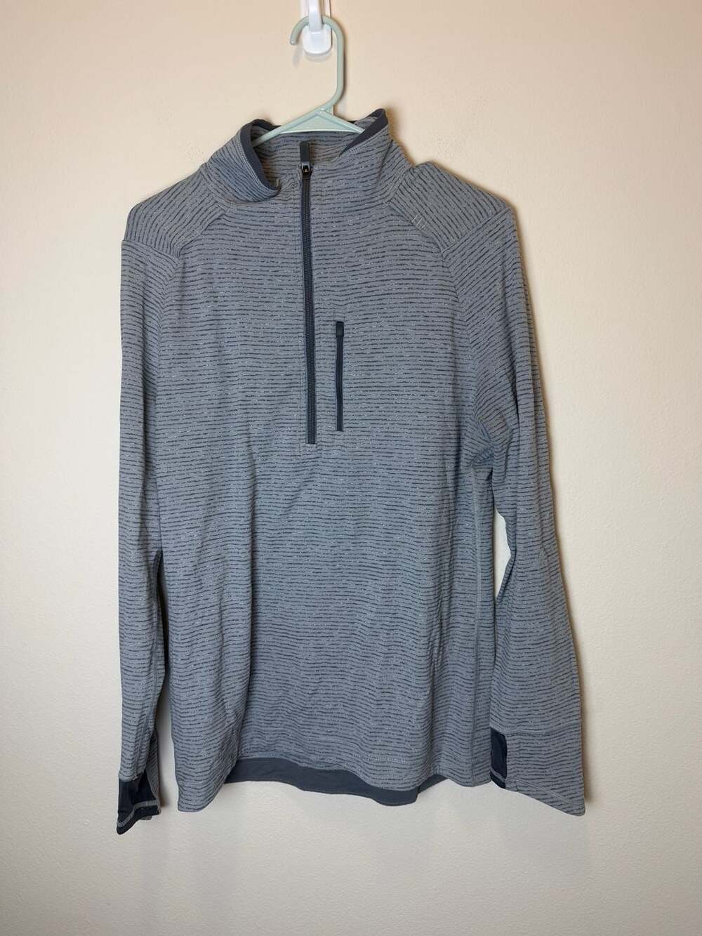 Lululemon Surge Half-Zip Pullover Size M Gray Striped Running Shirt